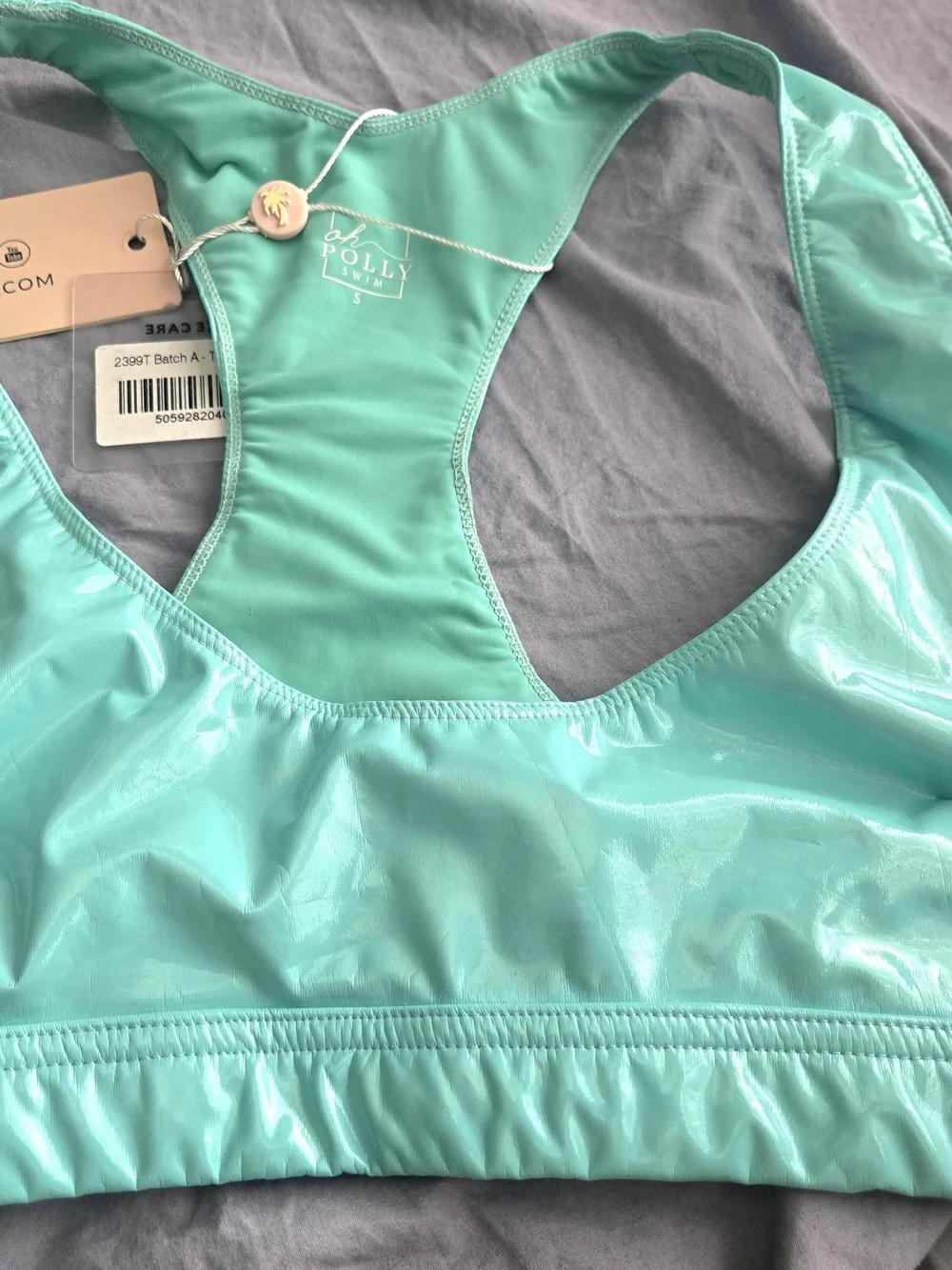 Oh Polly Turquoise Green Shiny Sports Bikini Top Small